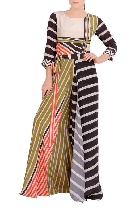 Soup by Sougat Paul Multi Color Striped Flared Jumpsuit For Women