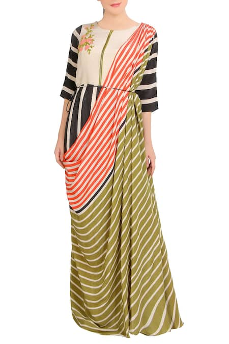 Soup by Sougat Paul Multicolored stripe concept saree 