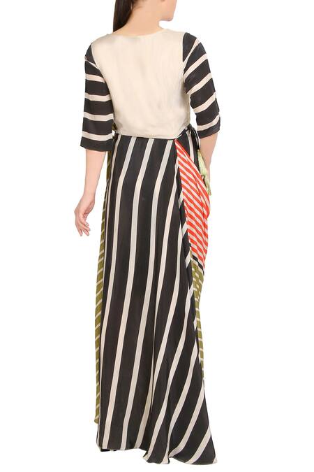 Shop_Soup By Sougat Paul_Multi Color Crepe Stripe Print And Thread Work Round Multicolored Concept Saree _at_Aza_Fashions