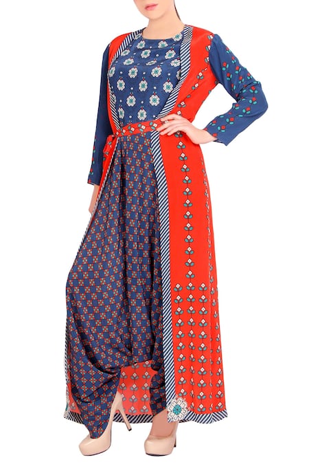 Soup By Sougat Paul_Blue Printed Jumpsuit And Jacket _Online_at_Aza_Fashions