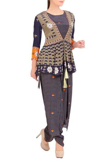 Soup By Sougat Paul_Blue Printed Jumpsuit With Jacket _Online_at_Aza_Fashions