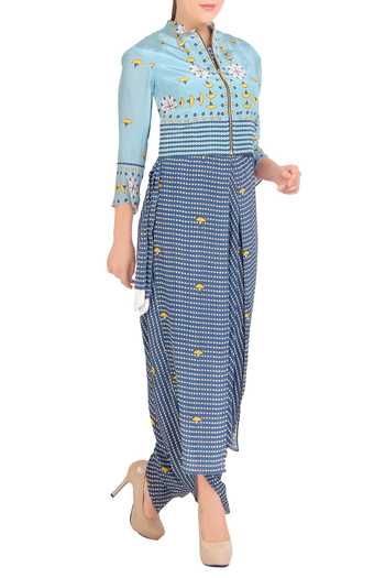Soup By Sougat Paul_Blue Printed Jumpsuit And Jacket _Online_at_Aza_Fashions