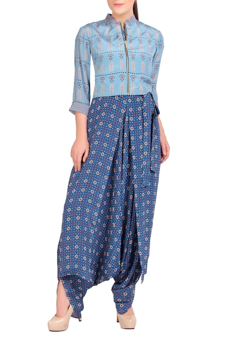 Soup by Sougat Paul Blue Printed Jumpsuit And Jacket  