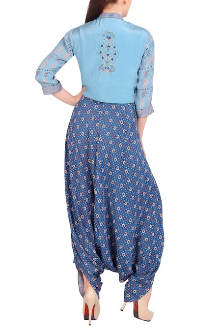 Shop_Soup By Sougat Paul_Blue Printed Jumpsuit And Jacket _at_Aza_Fashions