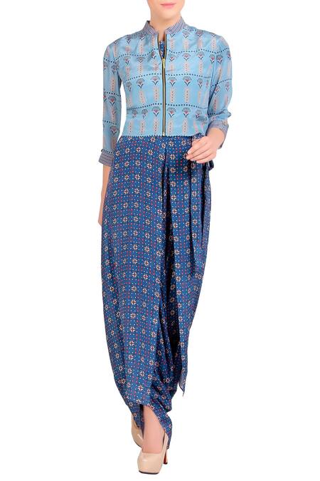 Soup By Sougat Paul_Blue Printed Jumpsuit And Jacket _Online_at_Aza_Fashions