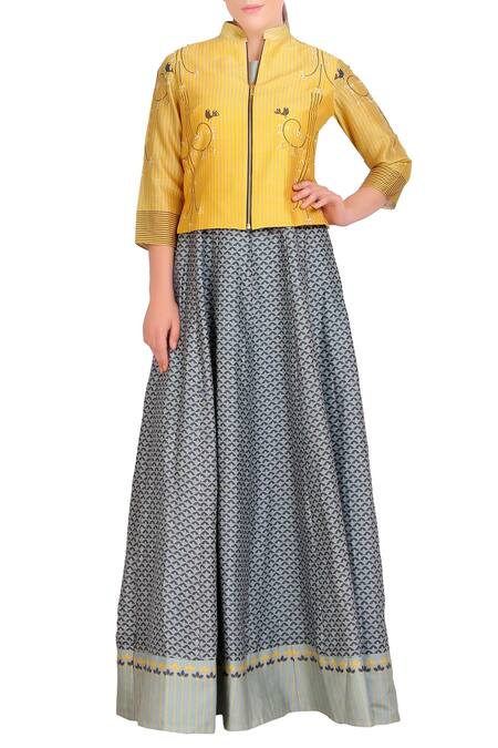 Soup by Sougat Paul Grey Flared Anarkali With Jacket For Women
