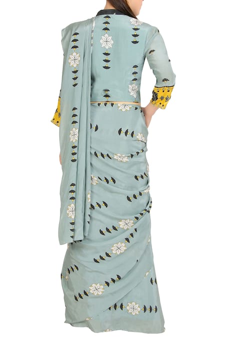 Soup By Sougat Paul Grey Pre-Draped Saree with Blouse 