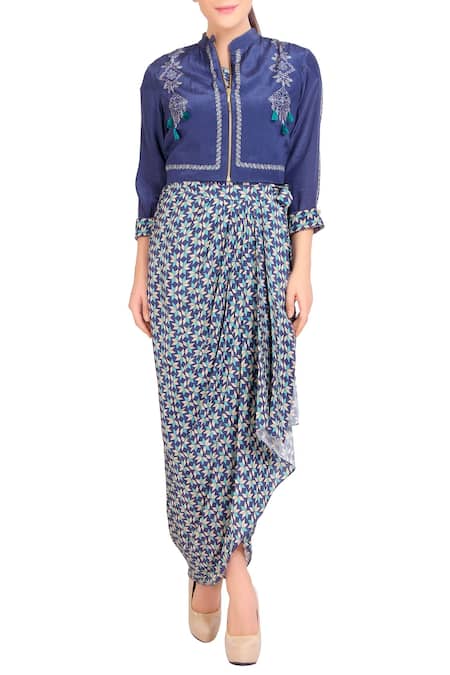 Soup By Sougat Paul Blue Printed Jumpsuit And Jacket 