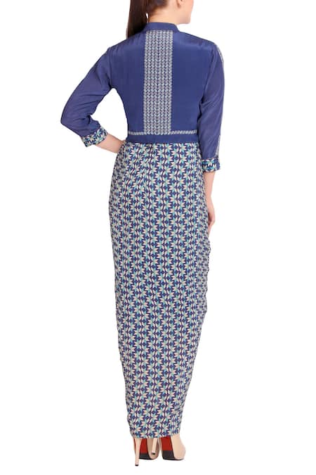 Shop_Soup By Sougat Paul_Blue Printed Jumpsuit And Jacket _at_Aza_Fashions