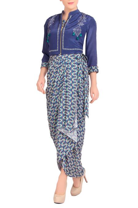 Soup By Sougat Paul_Blue Printed Jumpsuit And Jacket _Online_at_Aza_Fashions