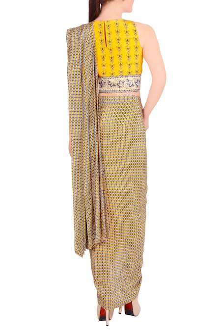 Soup By Sougat Paul Yellow printed concept saree with blouse 