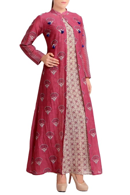 Soup By Sougat Paul_Pink Printed Jacket And Maxi Dress _Online_at_Aza_Fashions