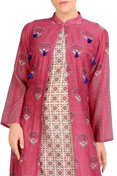 Buy_Soup By Sougat Paul_Pink Printed Jacket And Maxi Dress _Online_at_Aza_Fashions