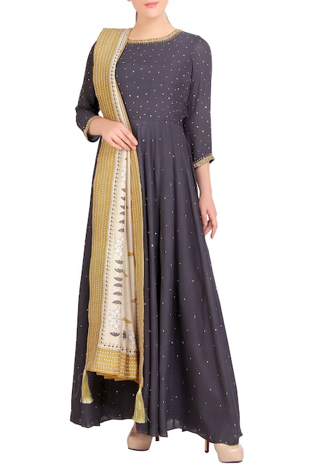 Soup By Sougat Paul_Blue Sequin Embellished Anarkali And Dupatta _Online_at_Aza_Fashions