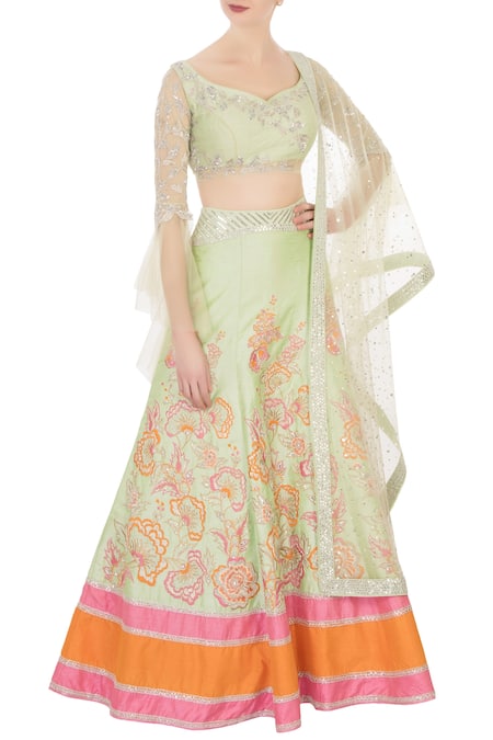 Neeta Lulla Green Raw Silk Sequin Embellished Lehenga Set