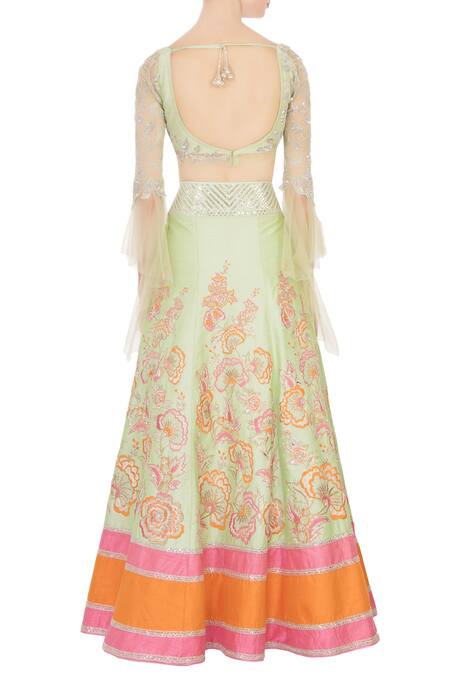 Shop_Neeta Lulla_Green Raw Silk Sequin Embellished Lehenga Set_at_Aza_Fashions