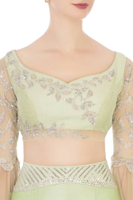 Neeta Lulla_Green Raw Silk Sequin Embellished Lehenga Set_at_Aza_Fashions