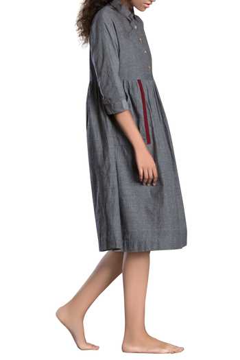 MATI_Grey Handloom Cotton Midi Dress_Online_at_Aza_Fashions