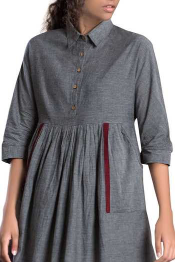 Buy_MATI_Grey Handloom Cotton Midi Dress_Online_at_Aza_Fashions