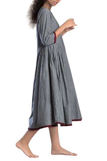 MATI Grey Striped A-line Dress Online at Aza Fashions MATI_Grey Striped A-line Dress_Online_at_Aza_Fashions