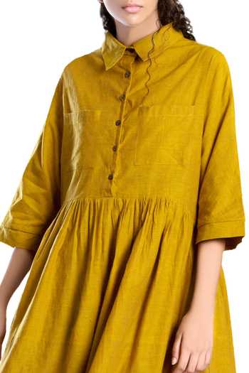 MATI Yellow Handloom Cotton Shirt Dress Online at Aza Fashions MATI_Yellow Handloom Cotton Shirt Dress_Online_at_Aza_Fashions