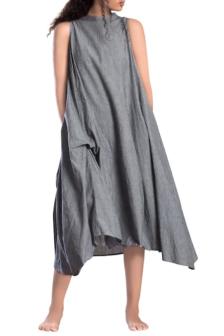 MATI Grey Striped Paneled Asymmetrical Dress