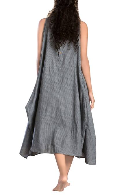 Shop_MATI_1_Grey Striped Paneled Asymmetrical Dress_at_Aza_Fashions