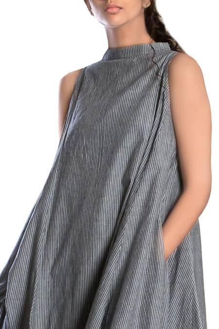 Buy_MATI_1_Grey Striped Paneled Asymmetrical Dress_Online_at_Aza_Fashions