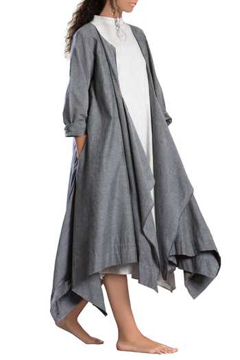 MATI_Grey Asymmetrical Handloom Jacket_Online_at_Aza_Fashions