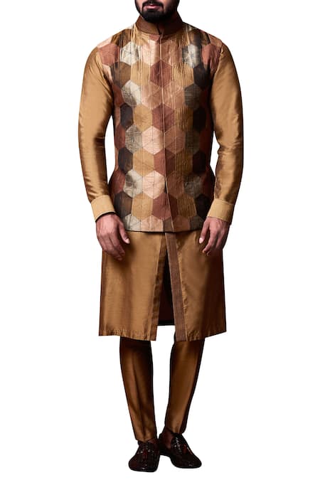 Kunal Anil Tanna Hexagon Patchwork Bundi Kurta Set 