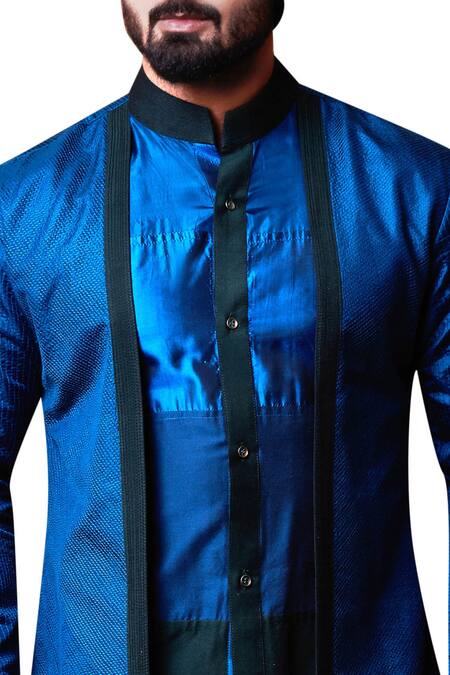 Kunal Anil Tanna Blue Spun Silk Textured Layered Shirt Kurta Set Online at Aza Fashions Kunal Anil Tanna_Blue Spun Silk Textured Layered Shirt Kurta Set _Online_at_Aza_Fashions