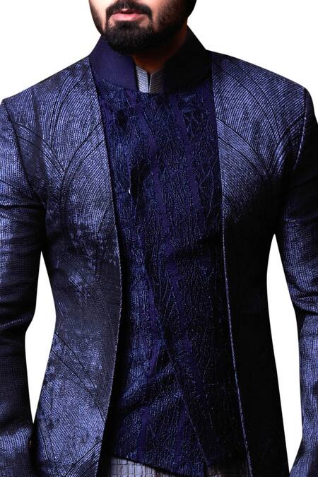 Kunal Anil Tanna_Grey Spun Silk Textured Jacket Kurta Set  _Online_at_Aza_Fashions