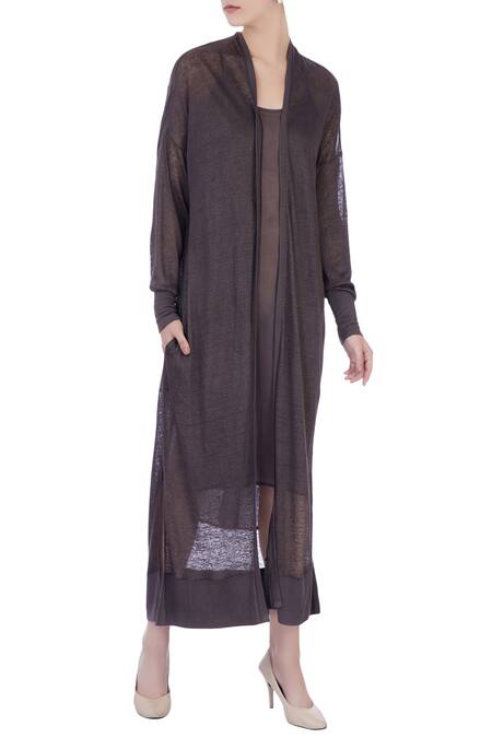 Urvashi Kaur Black Linen Silk Plain Jacket For Women