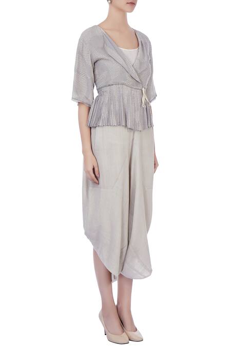 Urvashi Kaur_Grey Silk, Organic Woolen Shibori Blouse And Dhoti Pant Set _Online_at_Aza_Fashions
