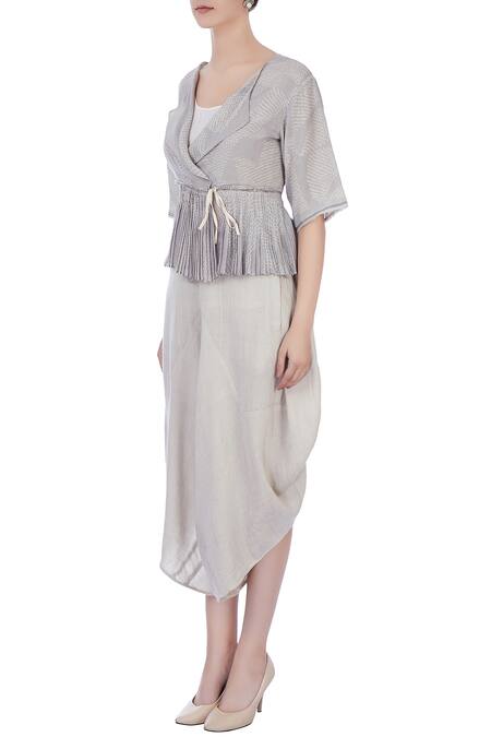 Buy_Urvashi Kaur_Grey Silk, Organic Woolen Shibori Blouse And Dhoti Pant Set _Online_at_Aza_Fashions