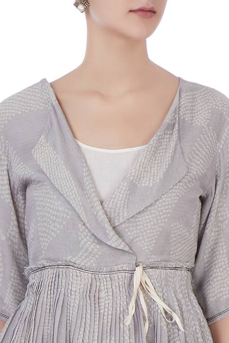 Urvashi Kaur_Grey Silk, Organic Woolen Shibori Blouse And Dhoti Pant Set _at_Aza_Fashions