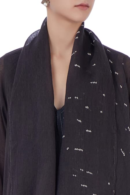 Urvashi Kaur_Grey Silk, Organic Wool V Asymmetric Jacket And Palazzo Set _at_Aza_Fashions