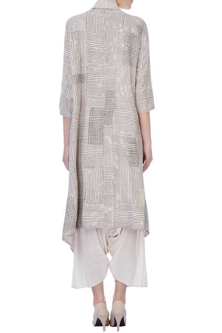 Shop Urvashi Kaur Grey Organic Handwoven Cotton Stripes Jacket And Pant Set at Aza Fashions Shop_Urvashi Kaur_Grey Organic Handwoven Cotton Stripes Jacket And Pant Set _at_Aza_Fashions