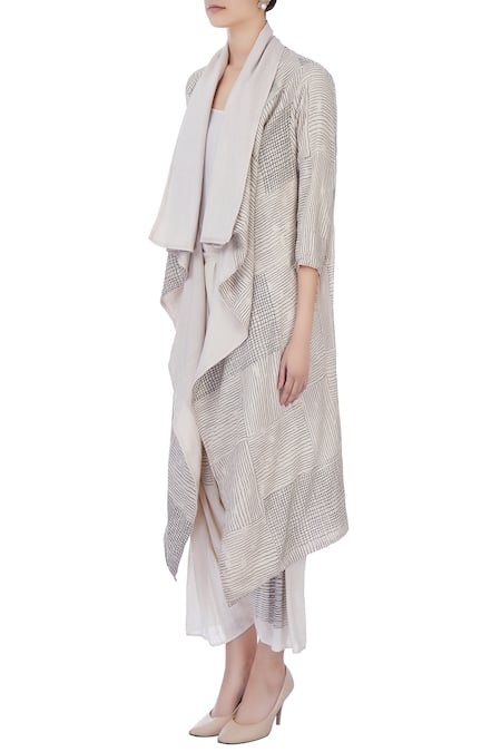 Buy Urvashi Kaur Grey Organic Handwoven Cotton Stripes Jacket And Pant Set Online at Aza Fashions Buy_Urvashi Kaur_Grey Organic Handwoven Cotton Stripes Jacket And Pant Set _Online_at_Aza_Fashions