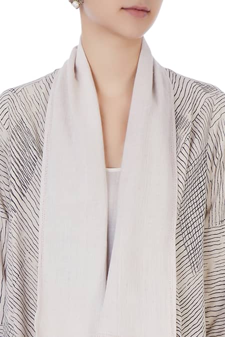 Urvashi Kaur Grey Organic Handwoven Cotton Stripes Jacket And Pant Set at Aza Fashions Urvashi Kaur_Grey Organic Handwoven Cotton Stripes Jacket And Pant Set _at_Aza_Fashions