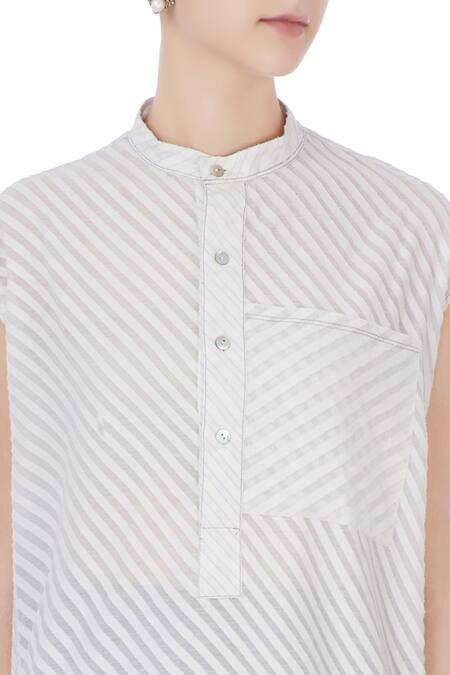 Urvashi Kaur_Grey Crinkle , Organic Handwoven Striped Kurta And Dhoti Pant Set _at_Aza_Fashions