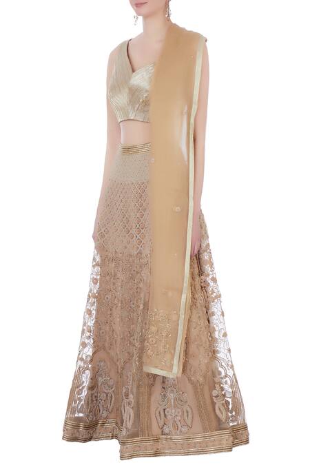Buy Rimzim Dadu Beige Silk, Organza And Chanderi 3d Embroidered Lehenga Set Online at Aza Fashions Buy_Rimzim Dadu_Beige Silk, Organza And Chanderi 3d Embroidered Lehenga Set_Online_at_Aza_Fashions