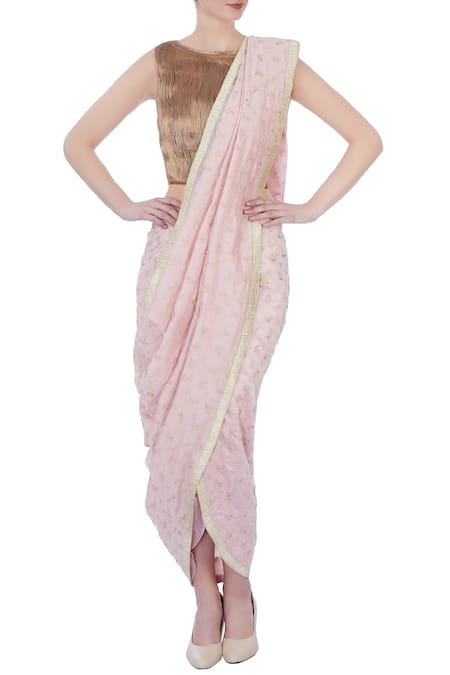 Rimzim Dadu Pink Silk Pre-draped Embroidered Dhoti Saree