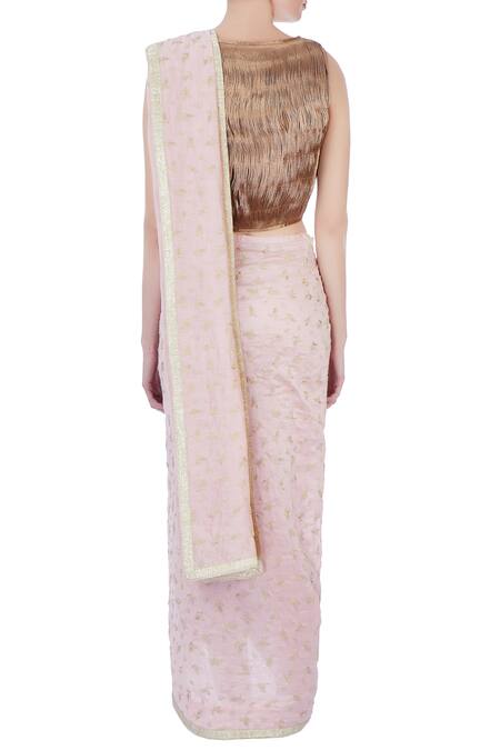 Shop Rimzim Dadu Pink Silk Pre-draped Embroidered Dhoti Saree at Aza Fashions Shop_Rimzim Dadu_Pink Silk Pre-draped Embroidered Dhoti Saree_at_Aza_Fashions