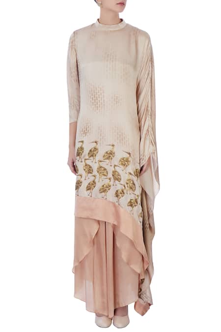 Shop_Neeta Bhargava_Beige Round Asymmetric Cape And Palazzo Set _Online_at_Aza_Fashions