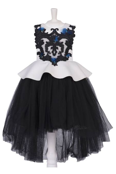 Shop Pinkcow designs pvt ltd Black Georgette Fringe Embroidered Frill Layer Dress at Aza Fashions Shop_Pinkcow designs pvt ltd_Black Georgette Fringe Embroidered Frill Layer Dress _at_Aza_Fashions