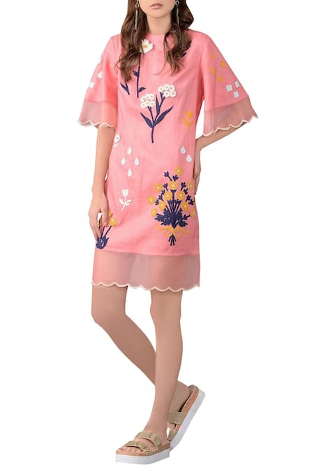 Sahil Kochhar Pink Linen Short Dress For Women