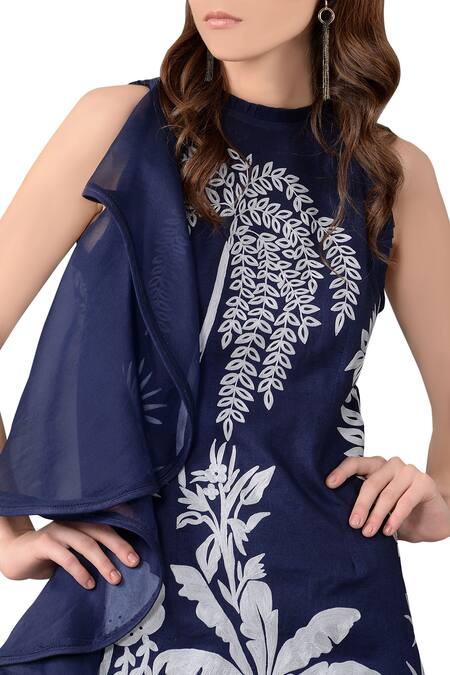 Shop Sahil Kochhar Blue Navy Organza Midi Dress at Aza Fashions Shop_Sahil Kochhar_Blue Navy Organza Midi Dress _at_Aza_Fashions