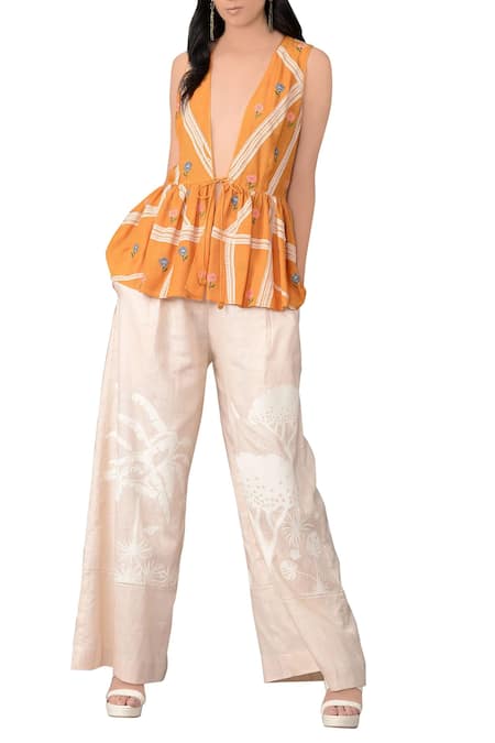 Sahil Kochhar Orange Tangerine Three-dimensional Embroidered Jacket For Women