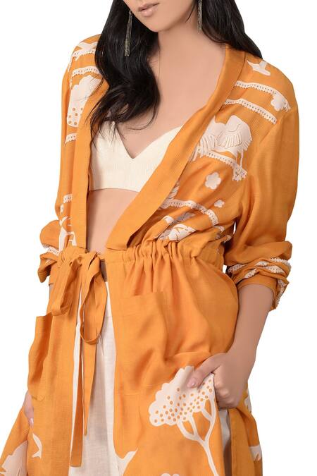 Shop_Sahil Kochhar_Orange Front Open Tie-up Jacket _at_Aza_Fashions